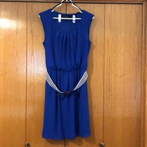 Blue AB Studio dress with striped belt, sz L